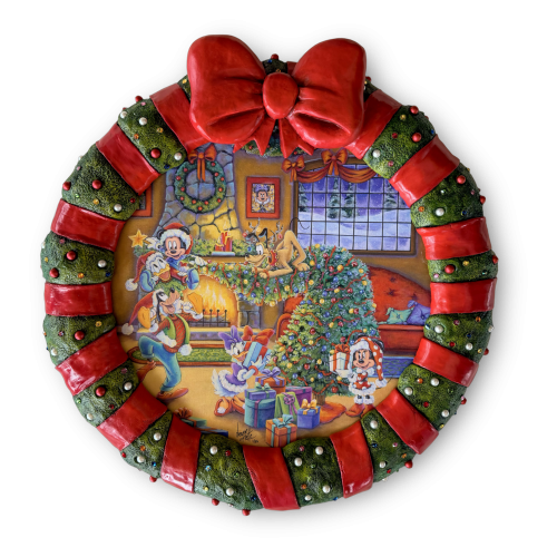 The Topping - Mickey, Minnie, Donald, Daisy and Pluto Christmas wreath Premier Frame by Denyse Klette